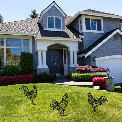 Rooster Metal Garden Stake Sign / Outdoor Mandala Chicken decoration / Rooster Farmhouse metal sign / Metal Stake Sign / Summer Decor