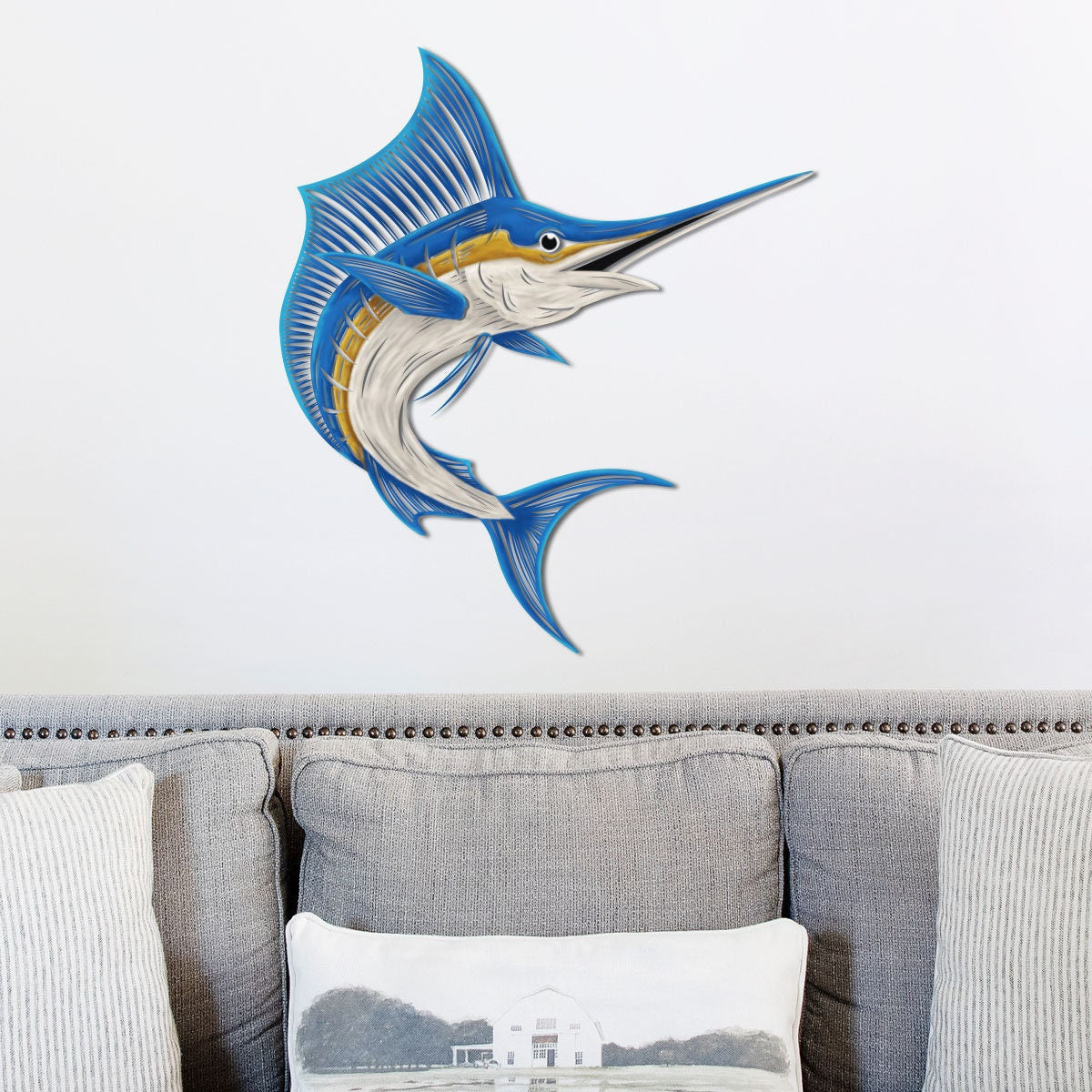 Painted Metal Sailfish Sign, Sailfish Sign, Metal Sailfish Sign, Metal Wall Art, Metal Sign, Housewarming Sign, Outdoor Decor