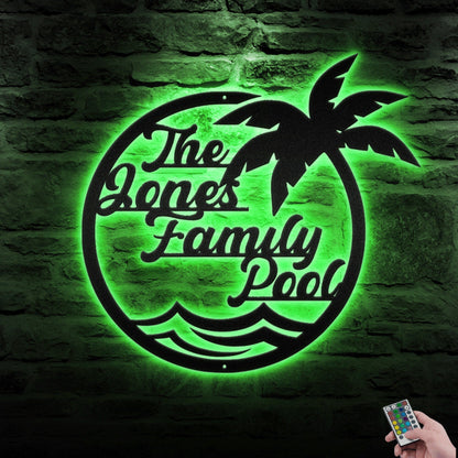 The Family Pool Personalized Metal Wall Art With LED, Great For Decorating Indoor Swimming Pool, Personalized Pool & Patio Metal Sign.