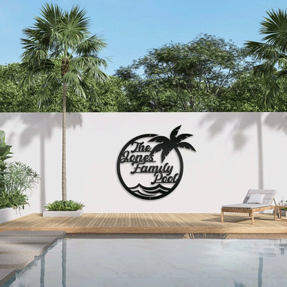 The Family Pool Personalized Metal Wall Art With LED, Great For Decorating Indoor Swimming Pool, Personalized Pool & Patio Metal Sign.