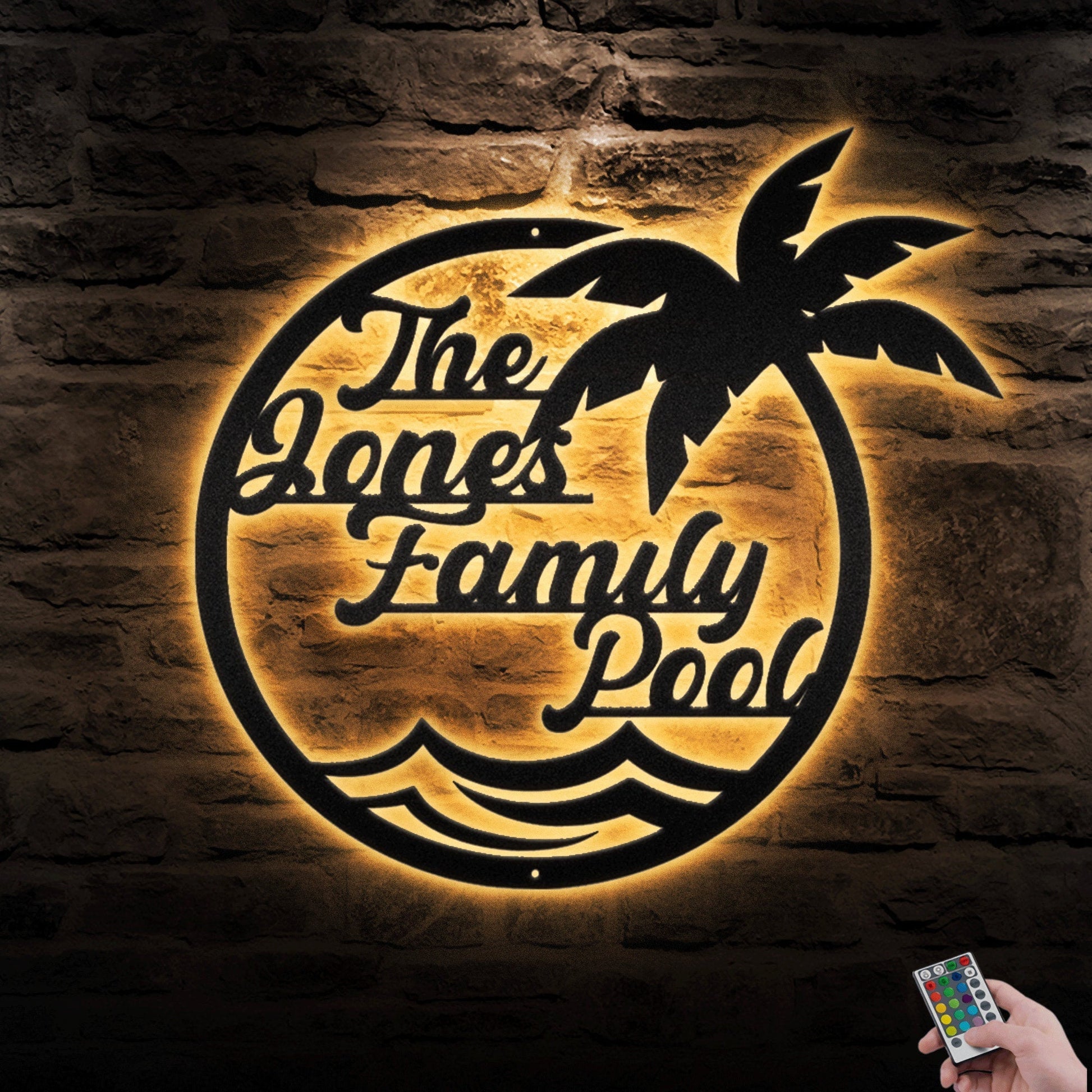 The Family Pool Personalized Metal Wall Art With LED, Great For Decorating Indoor Swimming Pool, Personalized Pool & Patio Metal Sign.