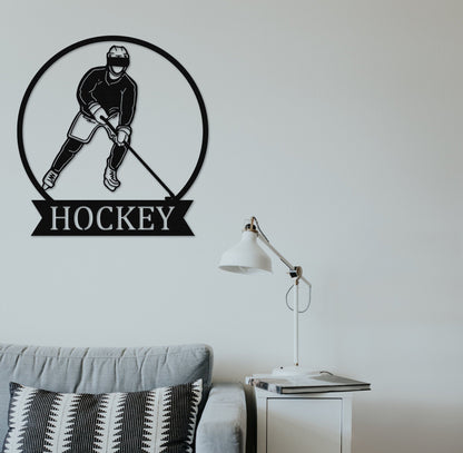 Personalized Hockey Metal Sign,Hockey Wall Decor,Hockey Stick Metal Wall Art,Custom Hockey Player Name Sign,Hockey sign for Kids Room Decor