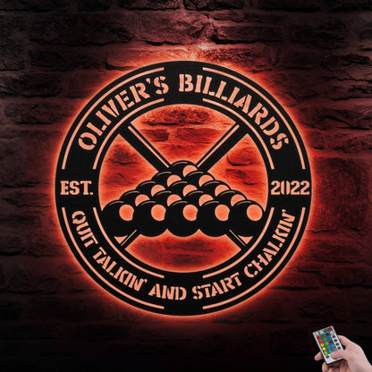 Personalized Billiard Metal Wall Art With LED, Custom Billiards Sign Decor Gift, Living Room Decor, Billiards Pool Metal Sign Billiards Sign