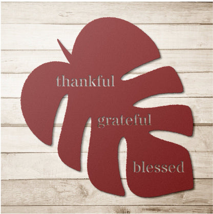Thankful Grateful Blessed Black Metal Wall Art, Metal Leaf Wall Art, Metal Scripture Wall Art, Outdoor Patio Metal Sign, Large Metal Sign