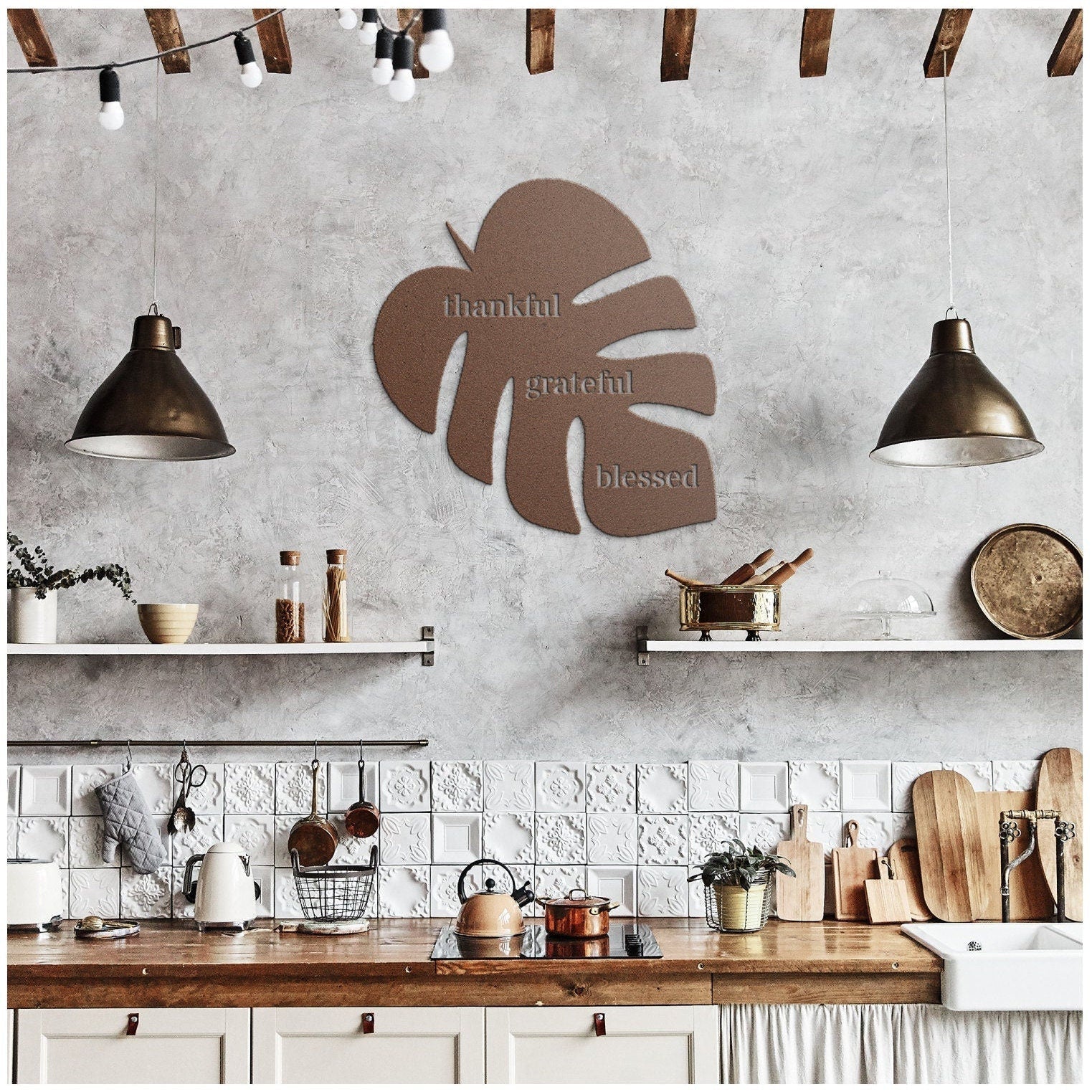 Thankful Grateful Blessed Black Metal Wall Art, Metal Leaf Wall Art, Metal Scripture Wall Art, Outdoor Patio Metal Sign, Large Metal Sign