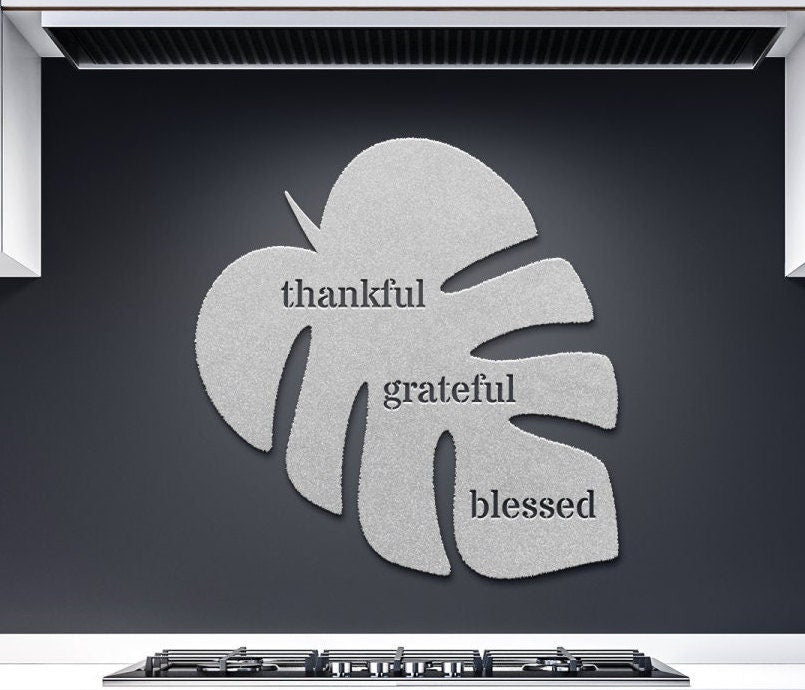 Thankful Grateful Blessed Black Metal Wall Art, Metal Leaf Wall Art, Metal Scripture Wall Art, Outdoor Patio Metal Sign, Large Metal Sign