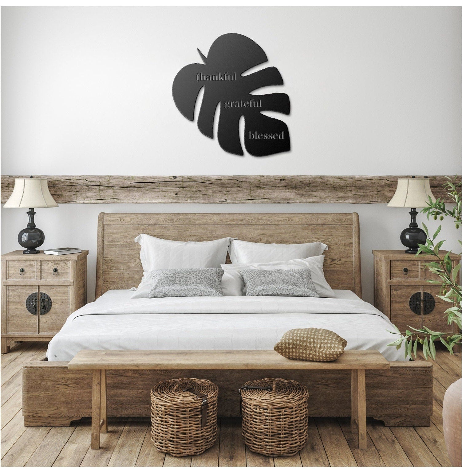 Thankful Grateful Blessed Black Metal Wall Art, Metal Leaf Wall Art, Metal Scripture Wall Art, Outdoor Patio Metal Sign, Large Metal Sign