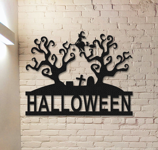 Witch Metal Sign,Halloween Gift,Grave Halloween Sign,Halloween Door Decor,Witch Halloween Decor,Witch on a broom wall art,Door Hanger
