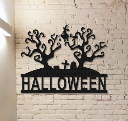Witch Metal Sign,Halloween Gift,Grave Halloween Sign,Halloween Door Decor,Witch Halloween Decor,Witch on a broom wall art,Door Hanger