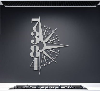 Vertical House Number Sign, Hanging Compass Address Sign, Outdoor Patio Metal Sign, Metal House Numbers, Large House Number, Metal Address