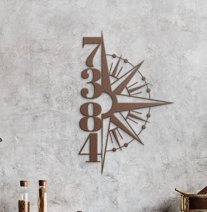 Vertical House Number Sign, Hanging Compass Address Sign, Outdoor Patio Metal Sign, Metal House Numbers, Large House Number, Metal Address