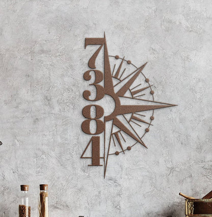Vertical House Number Sign, Hanging Compass Address Sign, Outdoor Patio Metal Sign, Metal House Numbers, Large House Number, Metal Address