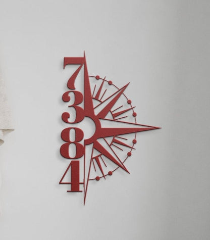 Vertical House Number Sign, Hanging Compass Address Sign, Outdoor Patio Metal Sign, Metal House Numbers, Large House Number, Metal Address