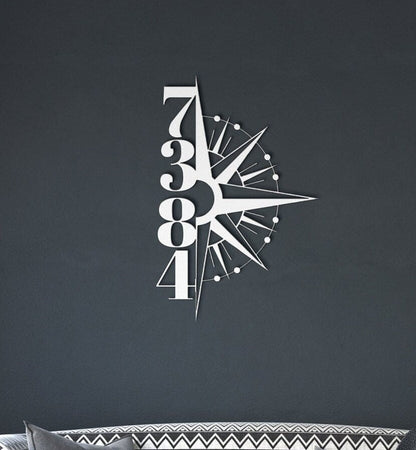 Vertical House Number Sign, Hanging Compass Address Sign, Outdoor Patio Metal Sign, Metal House Numbers, Large House Number, Metal Address
