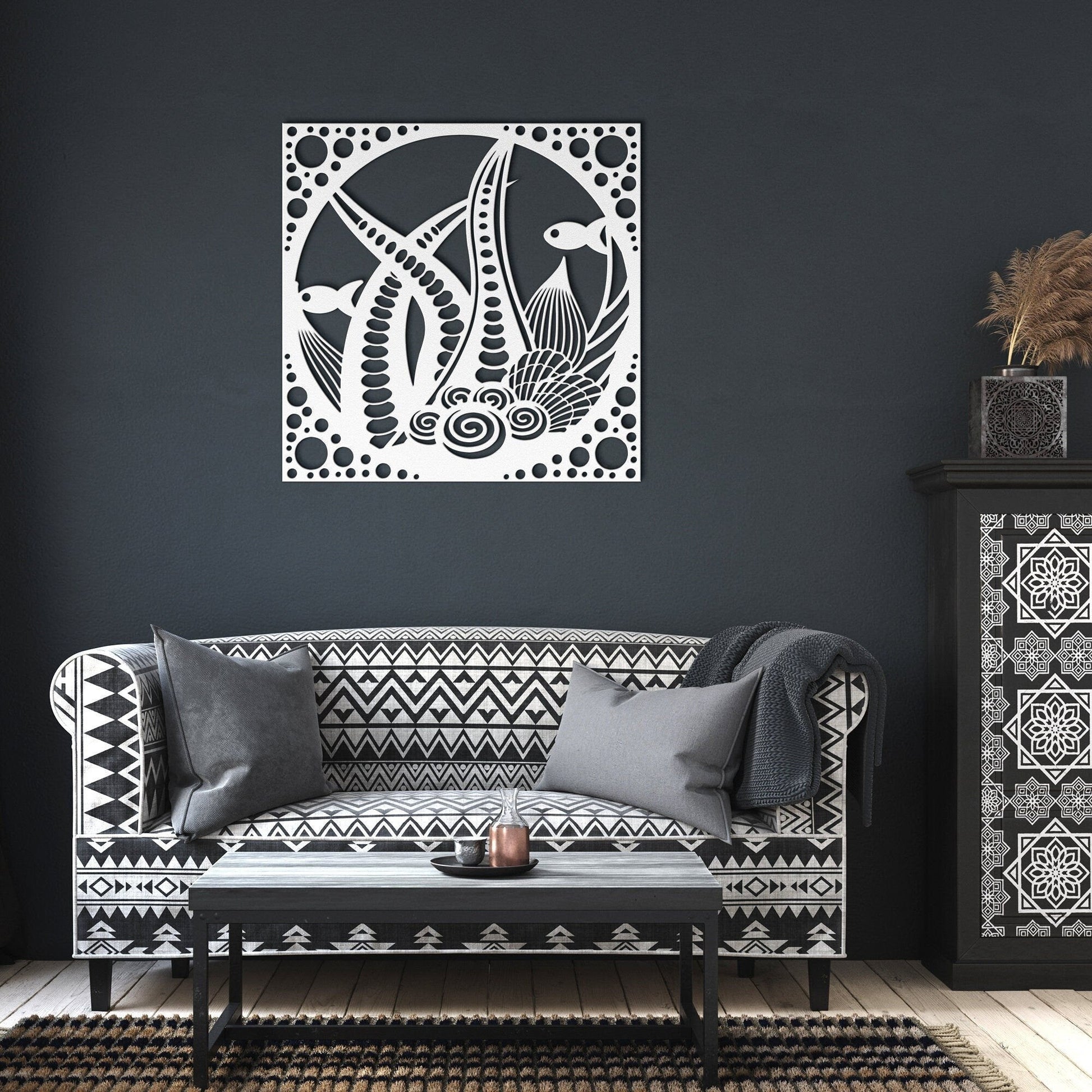 Underwater World Metal Sign, Nautical Undersea Wall Decor, Ocean Seashells Metal Sign, Coral Reefs Wall Decor, Underwater Wall Sign