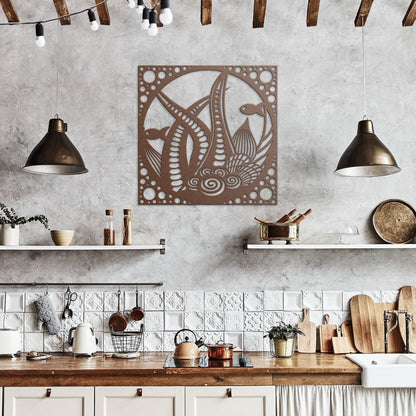 Underwater World Metal Sign, Nautical Undersea Wall Decor, Ocean Seashells Metal Sign, Coral Reefs Wall Decor, Underwater Wall Sign