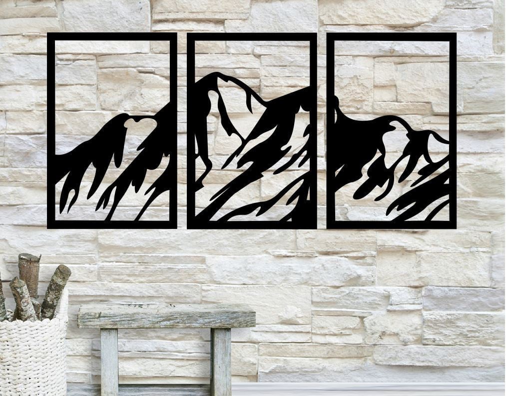 Three Piece Metal Wall Art Mountain / Metal Wall Art / 3 Piece Metal Wall Art / Metal Home Decor / Mountain Wall Art Decor