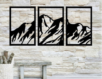 Three Piece Metal Wall Art Mountain / Metal Wall Art / 3 Piece Metal Wall Art / Metal Home Decor / Mountain Wall Art Decor