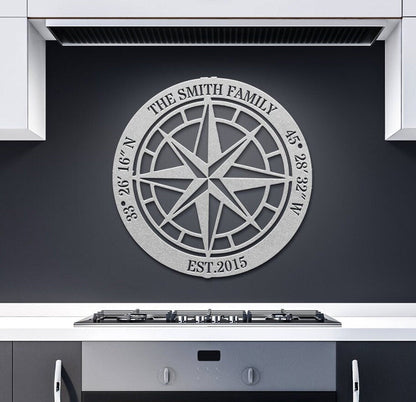 Custom Compass Metal Sign, North Star Compass Wall Art, Custom Rustic Compass, Family Name Sign, Custom Coordinates Sign, Adventure Gift