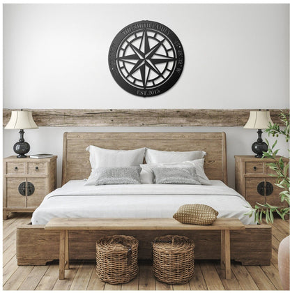 Custom Compass Metal Sign, North Star Compass Wall Art, Custom Rustic Compass, Family Name Sign, Custom Coordinates Sign, Adventure Gift