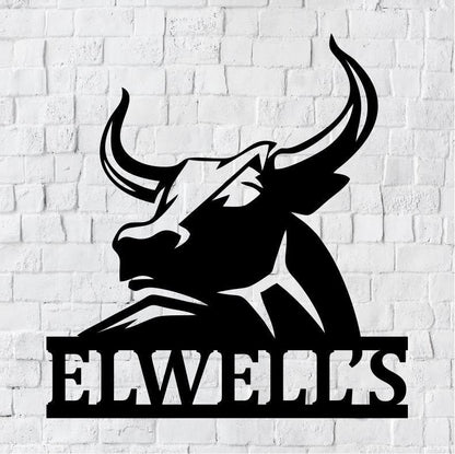 Personalized Family Name Bull Metal Sign / Metal Wall Decor / Monogram Name Sign / Home Decor / Personalized Bull Decor