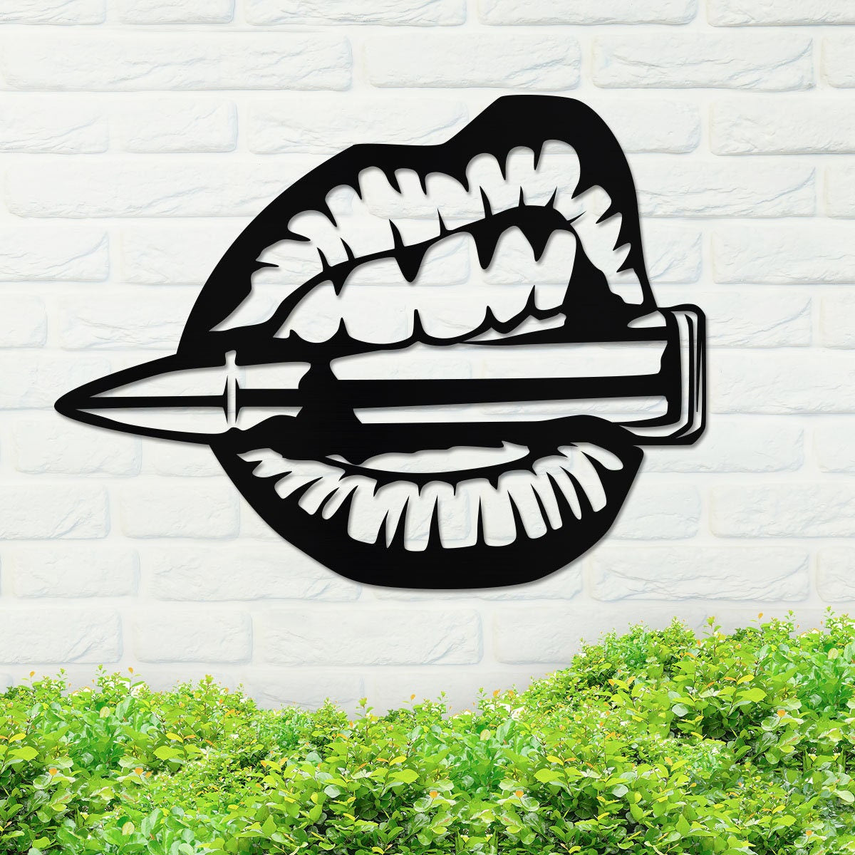 Metal Mouth Chewing Bullet Sign, Metal Bullet Sign, Metal Edgy Sign, Dark Metal Sign, Housewarming Gift, Outdoor Sign, Outdoor Decor