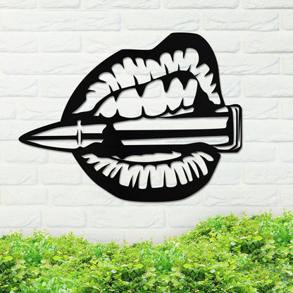 Metal Mouth Chewing Bullet Sign, Metal Bullet Sign, Metal Edgy Sign, Dark Metal Sign, Housewarming Gift, Outdoor Sign, Outdoor Decor