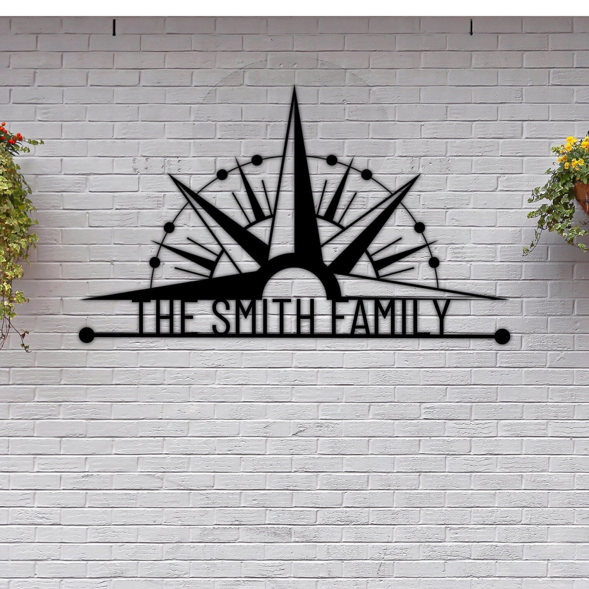 Personalized Family Name Metal Sign, Compass Wall Art, Outdoor Patio Metal Sign, Last Name Sign, Front Porch Decor, Custom Metal Name Sign