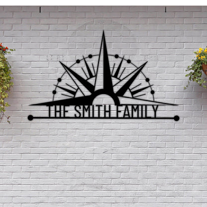 Personalized Family Name Metal Sign, Compass Wall Art, Outdoor Patio Metal Sign, Last Name Sign, Front Porch Decor, Custom Metal Name Sign