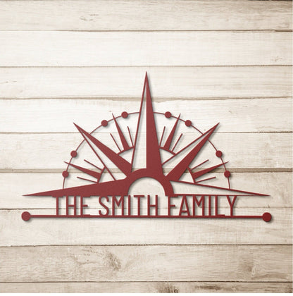 Personalized Family Name Metal Sign, Compass Wall Art, Outdoor Patio Metal Sign, Last Name Sign, Front Porch Decor, Custom Metal Name Sign