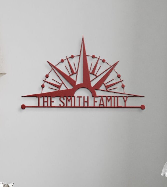 Personalized Family Name Metal Sign, Compass Wall Art, Outdoor Patio Metal Sign, Last Name Sign, Front Porch Decor, Custom Metal Name Sign