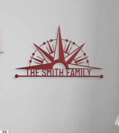 Personalized Family Name Metal Sign, Compass Wall Art, Outdoor Patio Metal Sign, Last Name Sign, Front Porch Decor, Custom Metal Name Sign