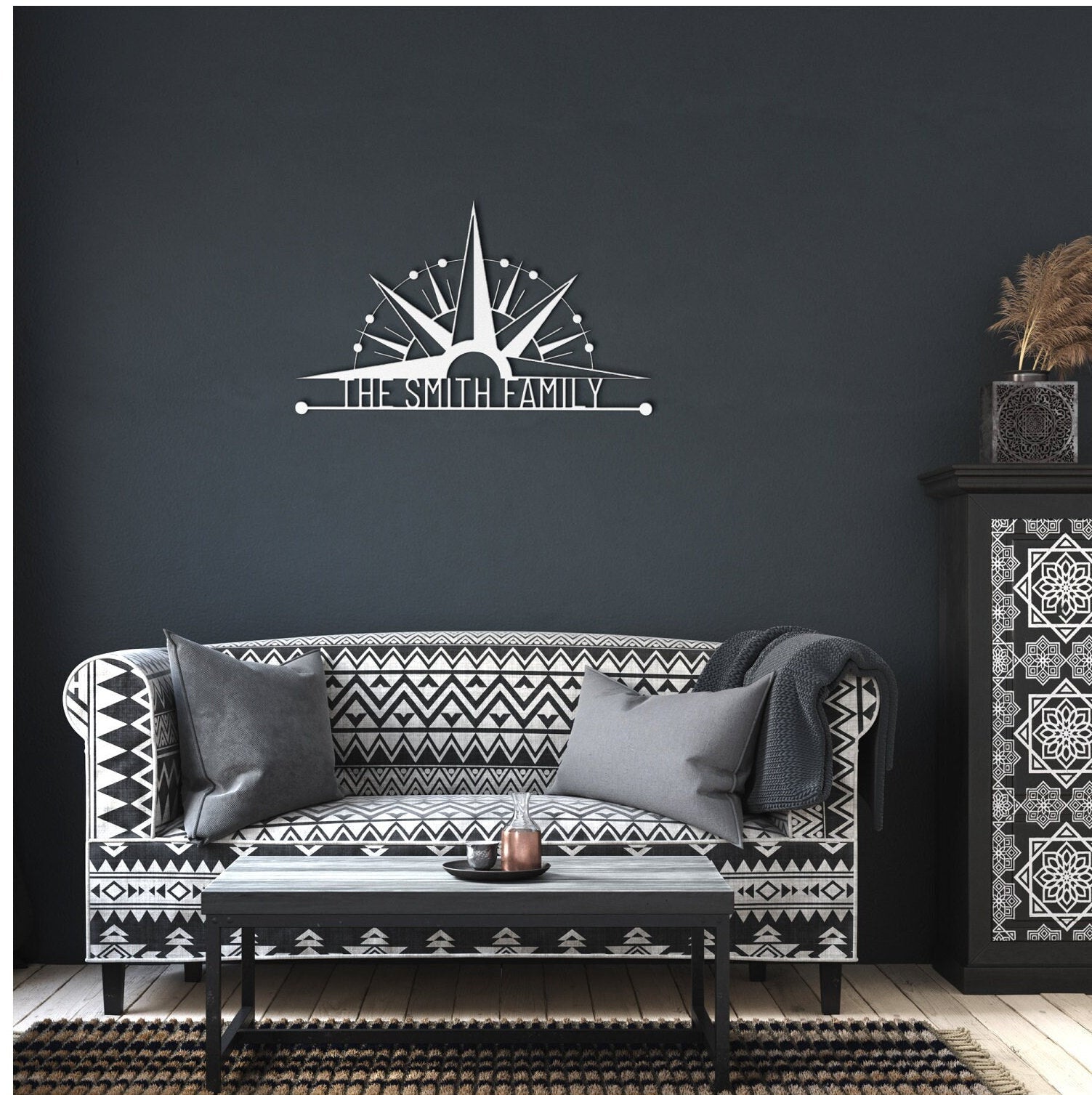 Personalized Family Name Metal Sign, Compass Wall Art, Outdoor Patio Metal Sign, Last Name Sign, Front Porch Decor, Custom Metal Name Sign