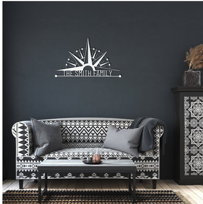 Personalized Family Name Metal Sign, Compass Wall Art, Outdoor Patio Metal Sign, Last Name Sign, Front Porch Decor, Custom Metal Name Sign