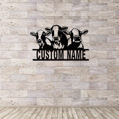Custom Cow Sign Metal Cow Sign Personalized Cow Wall Art Sign Farmhouse Decor Cow Metal Wall Art Cow Cattle Metal Wall Art Cow Name Sign