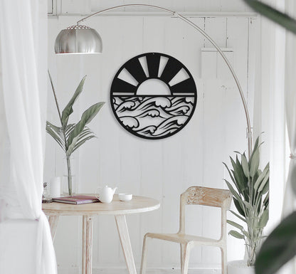 Sunrise Metal Sign,Sun and Waves Metal Wall Art,Room Decor,Beach Wall Art,Sun and Waves Decor,Wall Decor,Wall Art,Outdoor Wall Decor