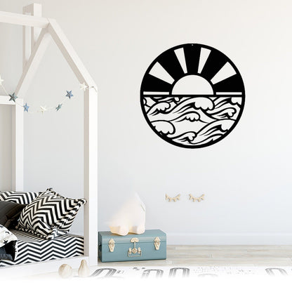 Sunrise Metal Sign,Sun and Waves Metal Wall Art,Room Decor,Beach Wall Art,Sun and Waves Decor,Wall Decor,Wall Art,Outdoor Wall Decor