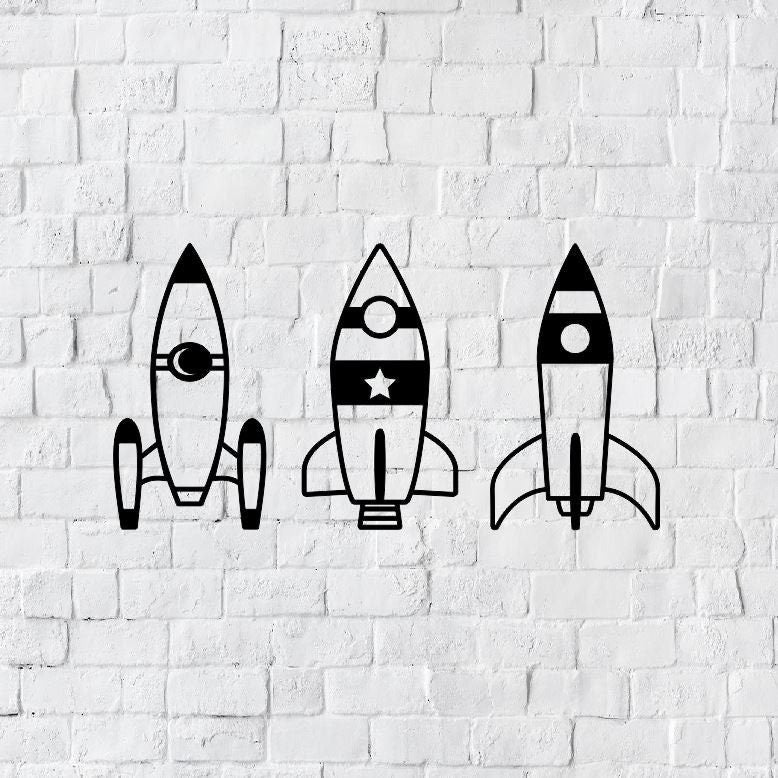 Rocket Ship Metal Sign, 3 Rockets Metal Wall Decor, kids Rocket Ship Signs, Children Home Decor, Space Home Wall Art Decor