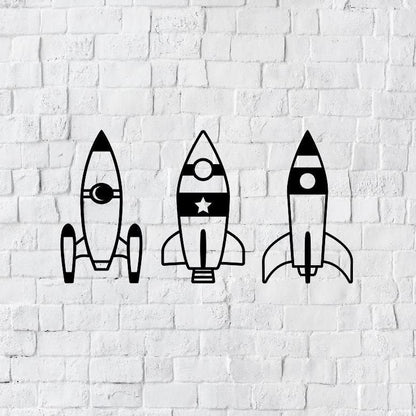 Rocket Ship Metal Sign, 3 Rockets Metal Wall Decor, kids Rocket Ship Signs, Children Home Decor, Space Home Wall Art Decor