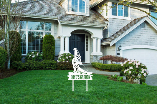 Personalized Gnome Metal Stake Sign | Garden Gnome Stake Sign | Garden Name Sign | Outdoor Metal Decor | Gnome Metal Stake Name Sign