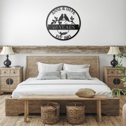 40th Wedding Anniversary Gift, Anniversary Sign, Doves Metal Sign, Ruby Anniversary Gift, Gift For Husband, Custom Monogram Sign