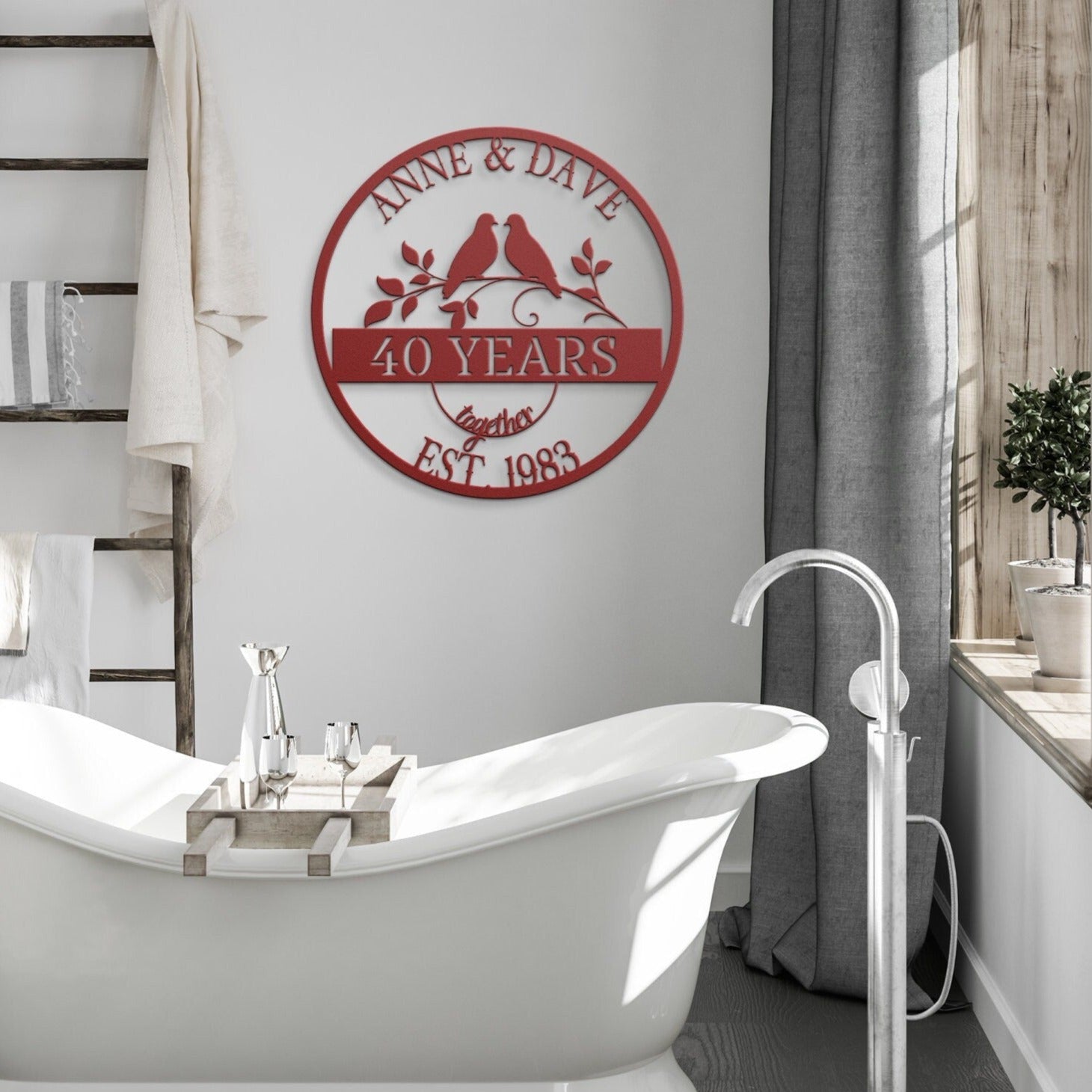 40th Wedding Anniversary Gift, Anniversary Sign, Doves Metal Sign, Ruby Anniversary Gift, Gift For Husband, Custom Monogram Sign