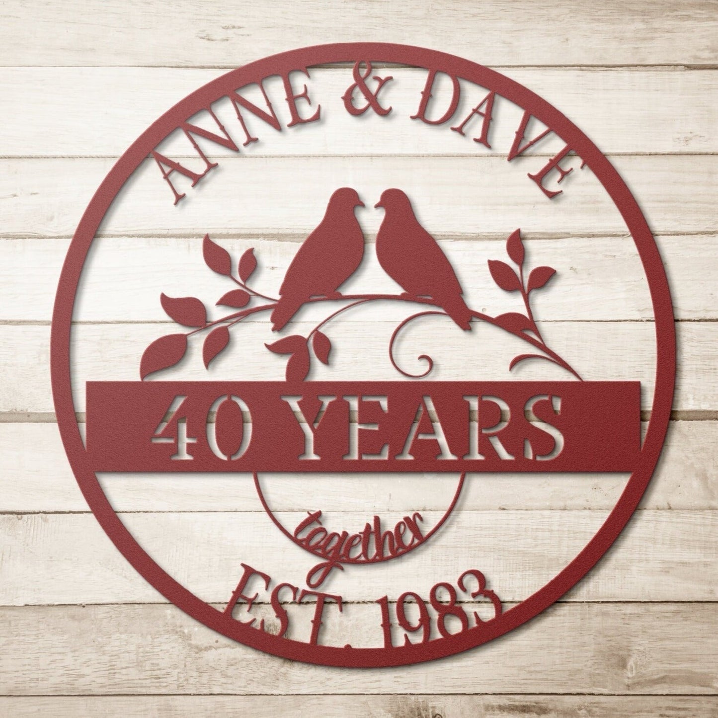 40th Wedding Anniversary Gift, Anniversary Sign, Doves Metal Sign, Ruby Anniversary Gift, Gift For Husband, Custom Monogram Sign