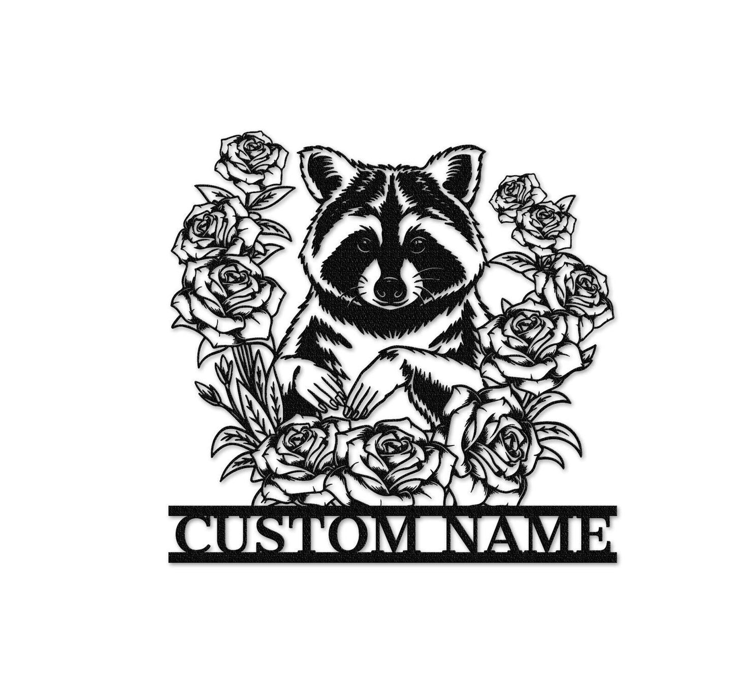 Custom Raccoon Floral Metal Sign,Raccoon Wall Art,Metal Raccoon Wall Decor,Personalized Raccoon Sign Name,Front Door Decor,Garden Decor