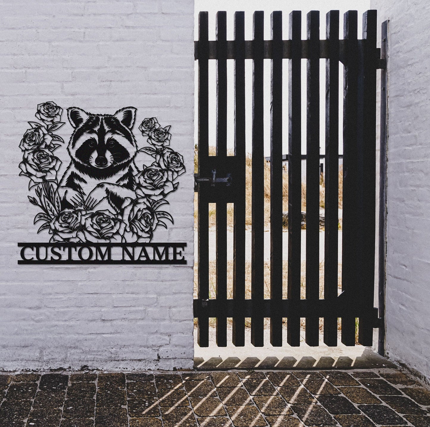 Custom Raccoon Floral Metal Sign,Raccoon Wall Art,Metal Raccoon Wall Decor,Personalized Raccoon Sign Name,Front Door Decor,Garden Decor
