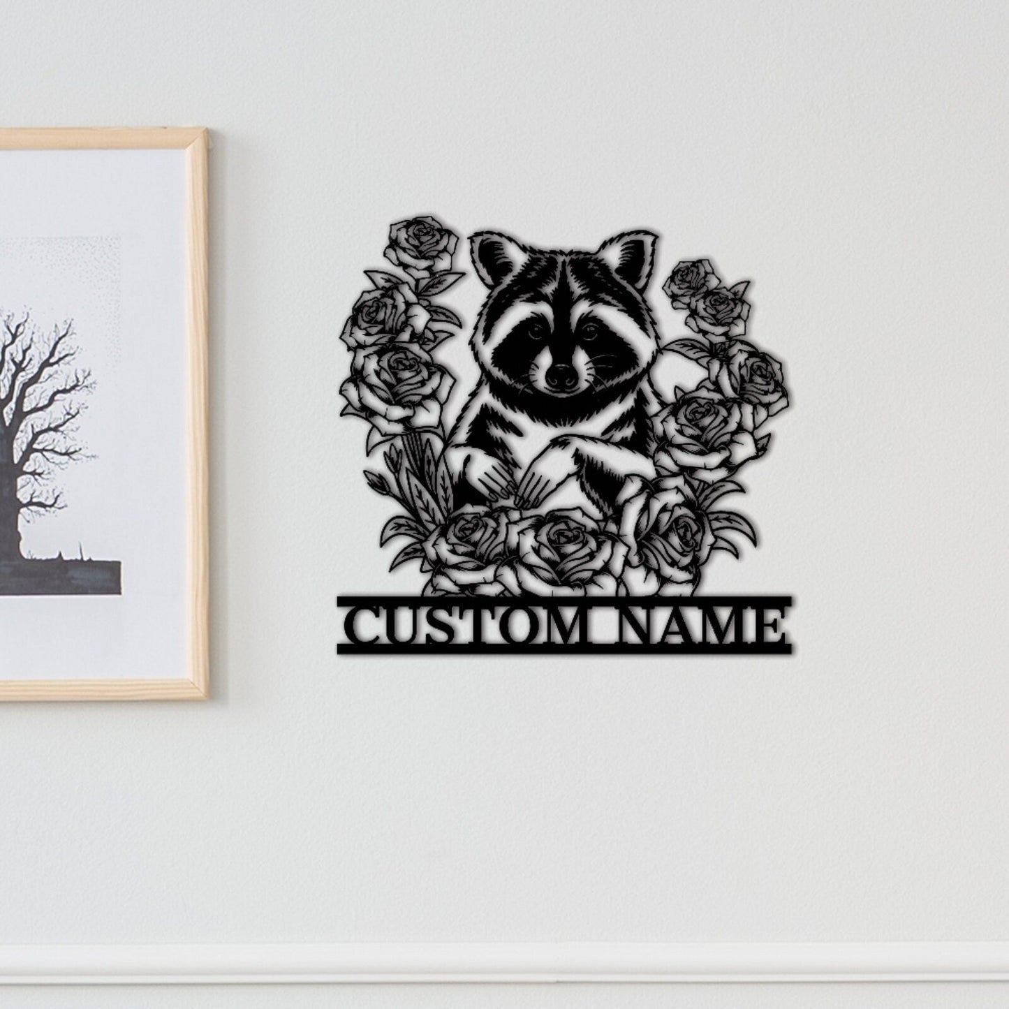 Custom Raccoon Floral Metal Sign,Raccoon Wall Art,Metal Raccoon Wall Decor,Personalized Raccoon Sign Name,Front Door Decor,Garden Decor