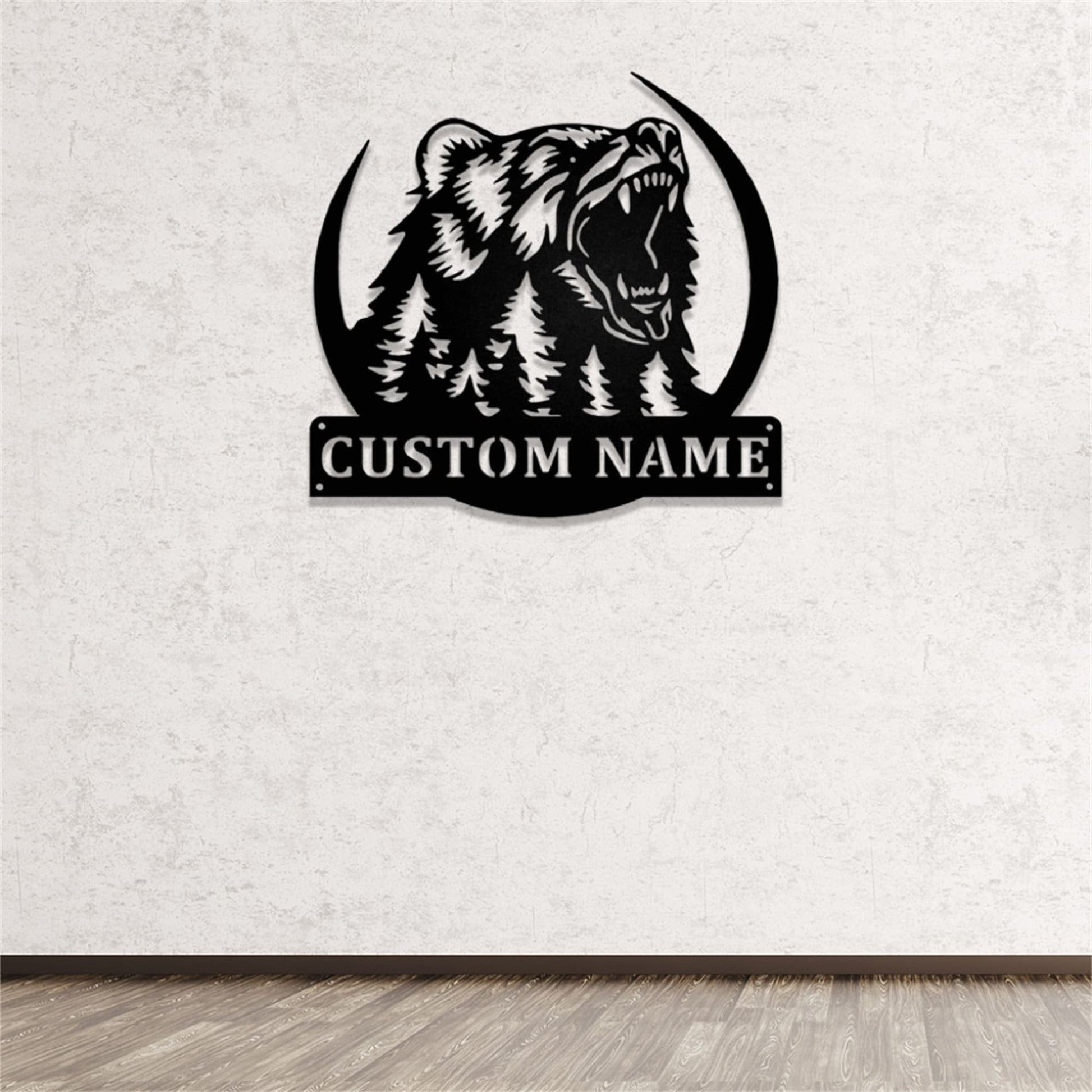 Custom Bear Metal Wall Art with Lights,Grizzly Bear Metal Sign,Personalized Bear Name Sign,Bear Wildlife Metal Wall Decor,Custom Bear Sign