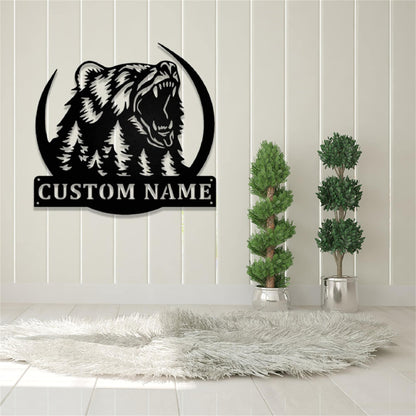 Custom Bear Metal Wall Art with Lights,Grizzly Bear Metal Sign,Personalized Bear Name Sign,Bear Wildlife Metal Wall Decor,Custom Bear Sign