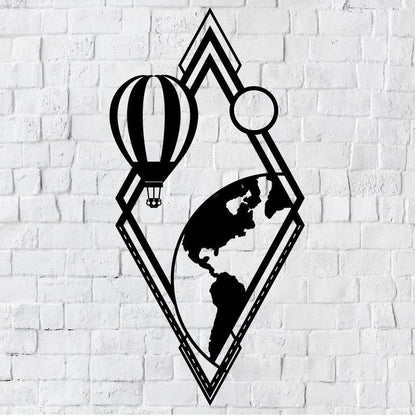 Hot Air Balloon Metal Home Decor / Earth Balloon Wall Art / Earth Wall Art / Metal Wall Art / World Wall Art / Air Balloon Metal Wall Decor