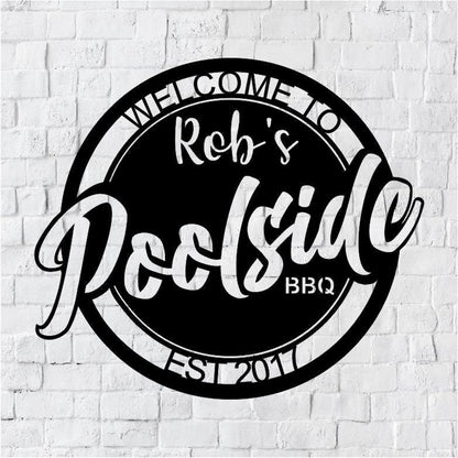 Personalized Backyard Poolside BBQ Metal Sign / Outdoor Wall Decor / Metal Decor / Pool BBQ Decor / Personalized Home Decor / Metal Wall Art